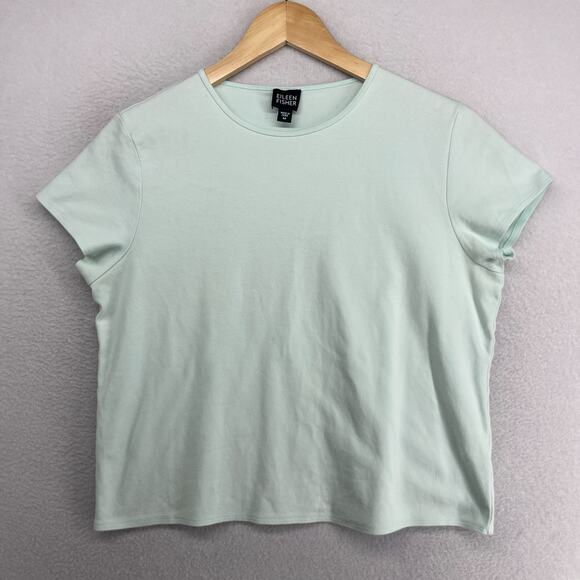 Eileen Fisher Tops - EILEEN FISHER Top M Cotton Interlock Jersey Crew Neck Short Sleeve Green